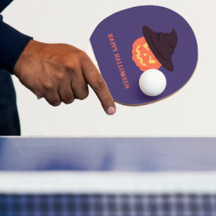Orange Retro Pumpkin Halloween Ping Pong Paddle 