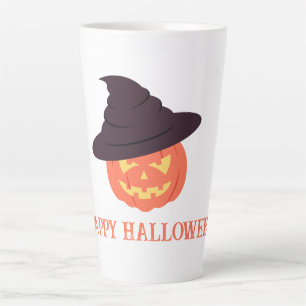 Orange Retro Pumpkin Happy Halloween Latte Mug