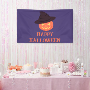Orange Retro Pumpkin Happy Halloween Party Banner