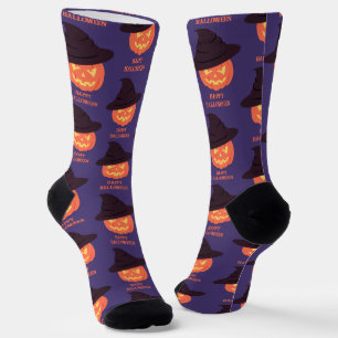 Orange Retro Pumpkin Happy Halloween Socks