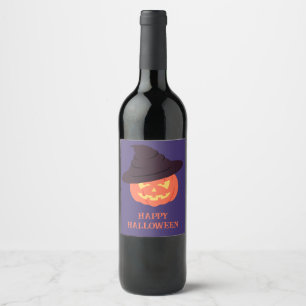 Orange Retro Pumpkin Happy Halloween Wine Label