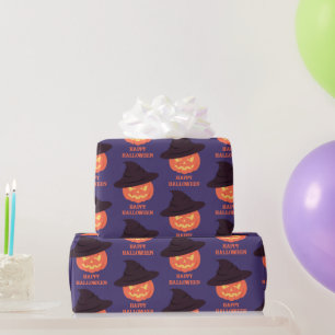 Orange Retro Pumpkin Happy Halloween Wrapping Paper