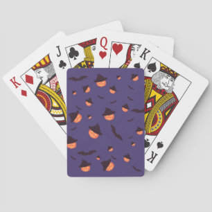 Orange Retro Pumpkins & Bats Halloween Poker Cards