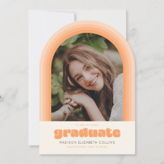 Orange Retro Striped Arch Graduation Announcement