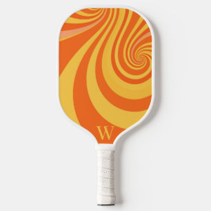 Orange Retro Twirl Monogram Pickleball Paddle