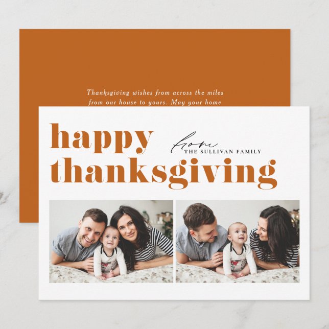 Orange Retro Typography Photo Happy Thanksgiving Holiday Card (Front/Back)