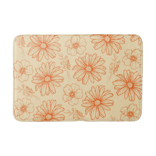 Orange Retro Vintage Y2K Flower Pattern Bath Mat
