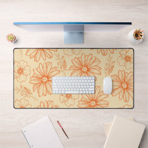 Orange Retro Vintage Y2K Flower Pattern Desk Mat