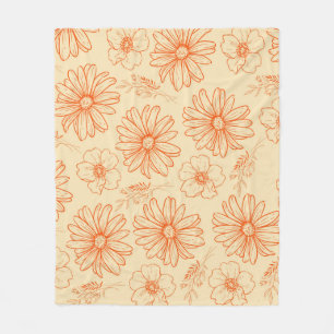 Orange Retro Vintage Y2K Flower Pattern Fleece Blanket
