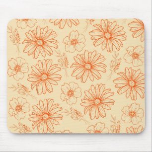 Orange Retro Vintage Y2K Flower Pattern Mouse Mat