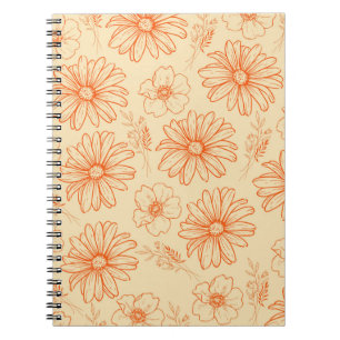 Orange Retro Vintage Y2K Flower Pattern Notebook