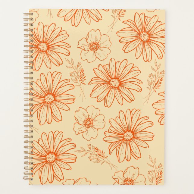 Orange Retro Vintage Y2K Flower Pattern Planner (Front)