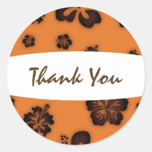 Orange Retro & Wooden Hibiscus Flower Sticker