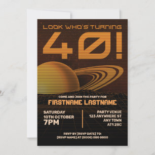 Orange Retrowave 40th Birthday Party Invitation