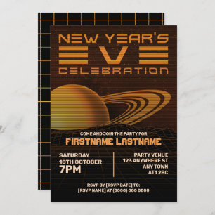 Orange Retrowave New Year Party Invitation