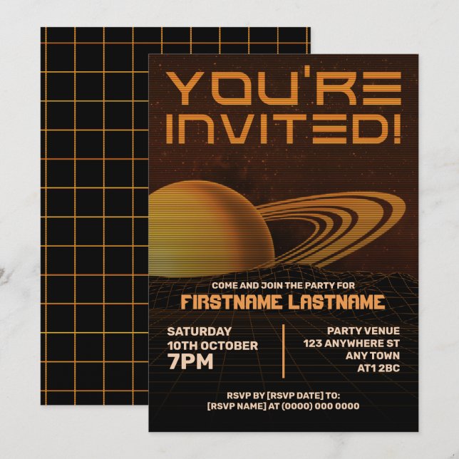Orange Retrowave Party Invitation (Front/Back)