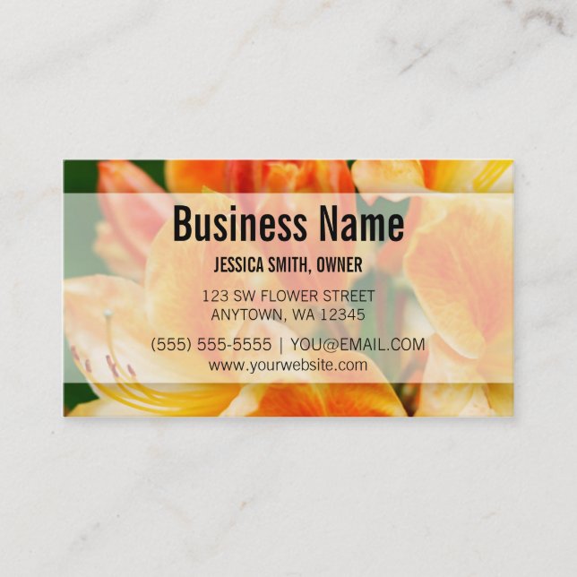 Orange Rhododendron Flowers Business Card (Front)