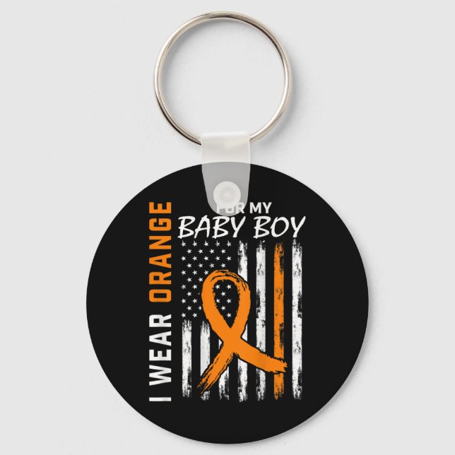 Orange Ribbon Baby Boy  LEUKEMIA SUPPORT LEUKEMIA  Key Ring (Front)