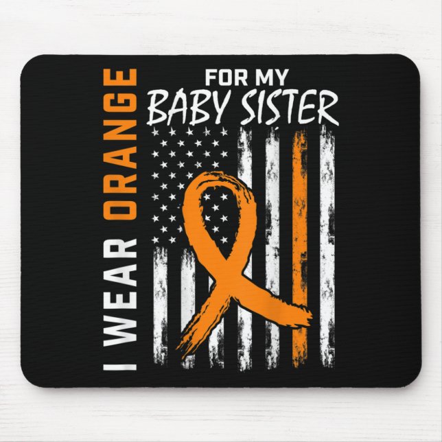 Orange Ribbon Baby Sister Leukaemia Awareness Flag Mouse Mat (Front)