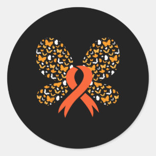 Orange Ribbon Butterfly Leukemia Awareness Survivo Classic Round Sticker