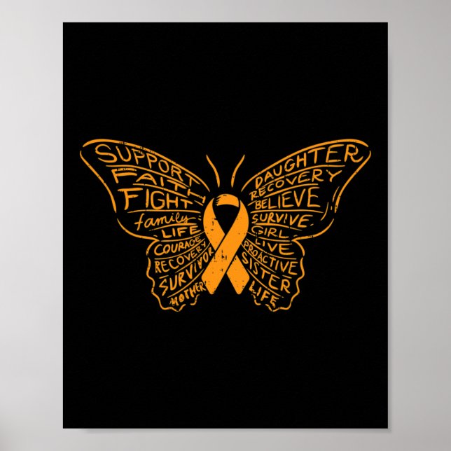 Orange Ribbon Cancer Leukaemia Awareness Support  Poster (Front)