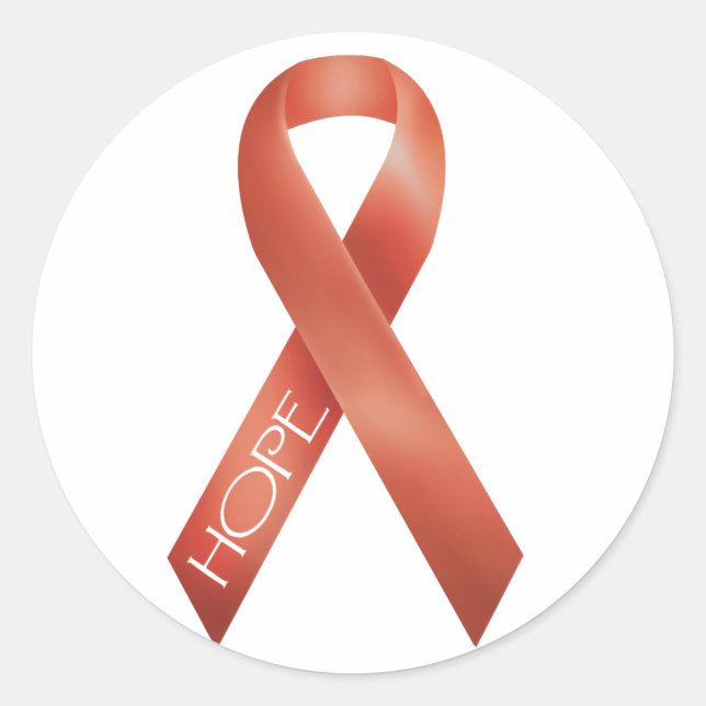 Orange Ribbon Classic Round Sticker (Front)