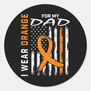 Orange Ribbon Dad Leukaemia Awareness American Fla Classic Round Sticker