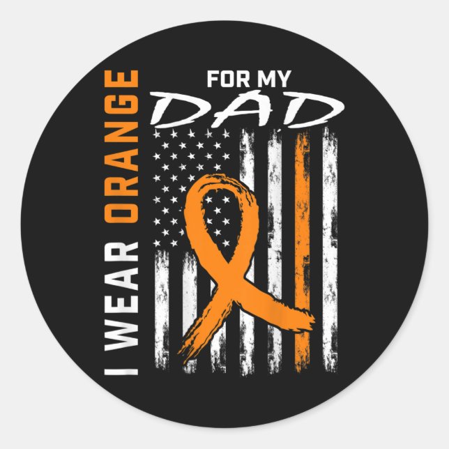 Orange Ribbon Dad Leukaemia Awareness American Fla Classic Round Sticker (Front)