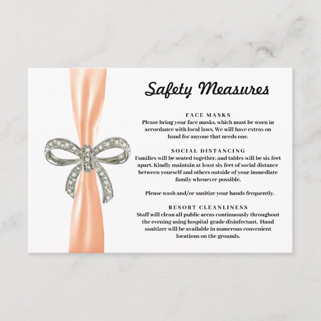Orange Ribbon Diamond Bow Safety Measures Enclosure Card (Front)