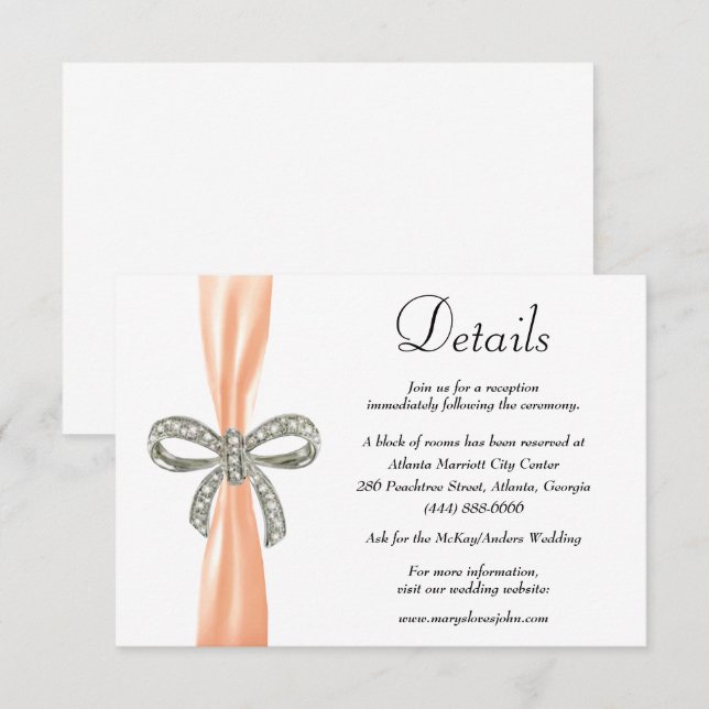 Orange Ribbon Diamond Bow Wedding Details Enclosure Card (Front/Back)
