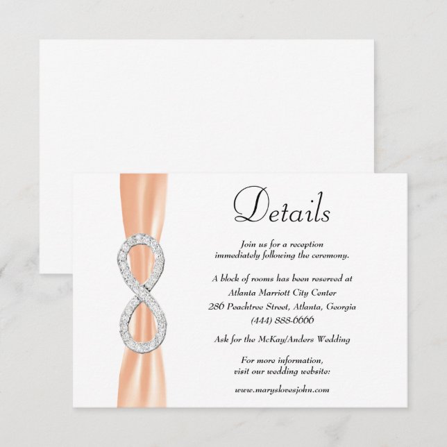 Orange Ribbon Diamond Infinity Wedding Details Enclosure Card (Front/Back)