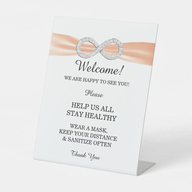 Orange Ribbon Diamond Infinity Wedding Safety Pedestal Sign (Front)