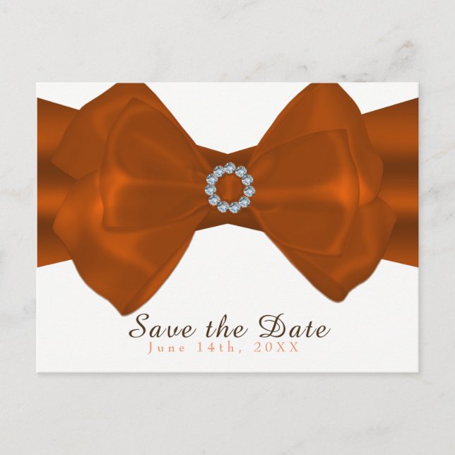 Orange Ribbon & Diamonds Elegant Save the Date Announcement Postcard (Front)
