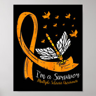 Orange Ribbon Dragonfly Multiple Sclerosis Awarene Poster