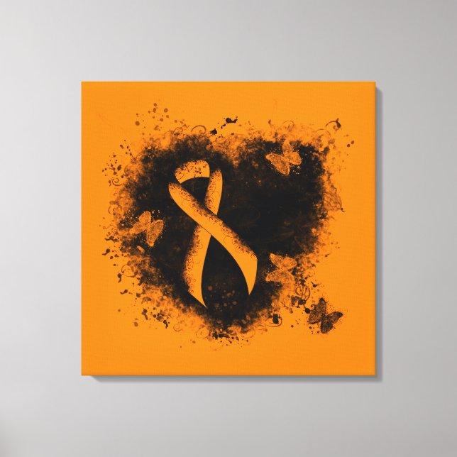 Orange Ribbon Grunge Heart Canvas Print (Front)
