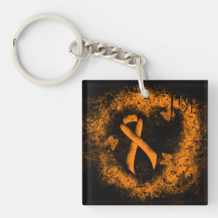 Orange Ribbon Grunge Heart Key Ring