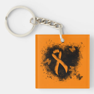 Orange Ribbon Grunge Heart Key Ring