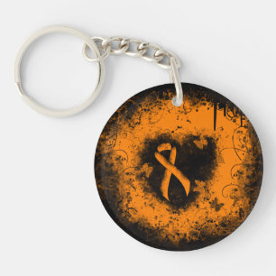 Orange Ribbon Grunge Heart Key Ring