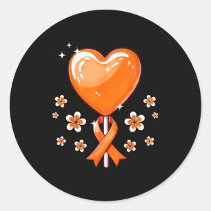 Orange Ribbon Heart Candy Multiple Sclerosis Aware Classic Round Sticker