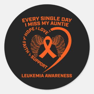 Orange Ribbon Heart Leukaemia Awareness In Memory  Classic Round Sticker