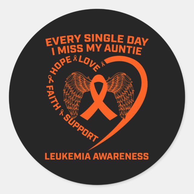 Orange Ribbon Heart Leukaemia Awareness In Memory  Classic Round Sticker (Front)