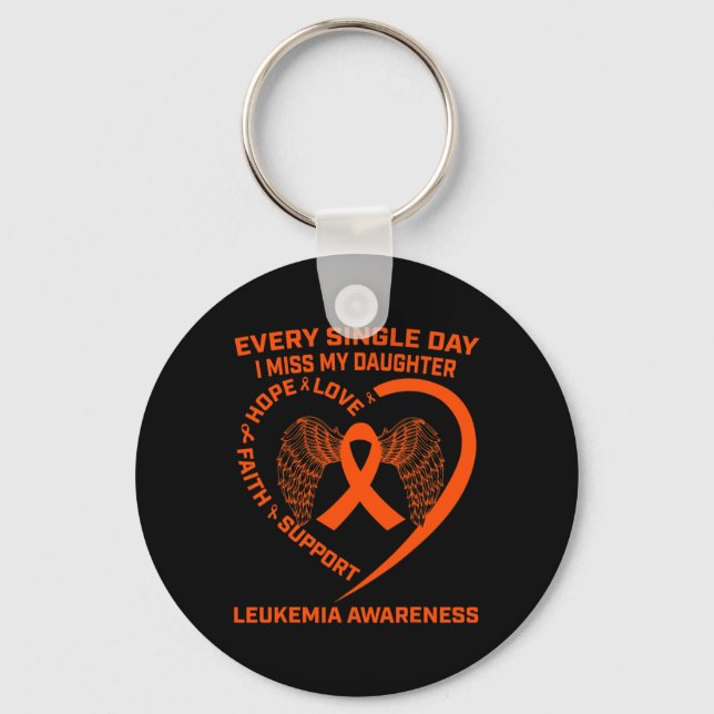 Orange Ribbon Heart Leukaemia Awareness In Memory  Key Ring (Front)