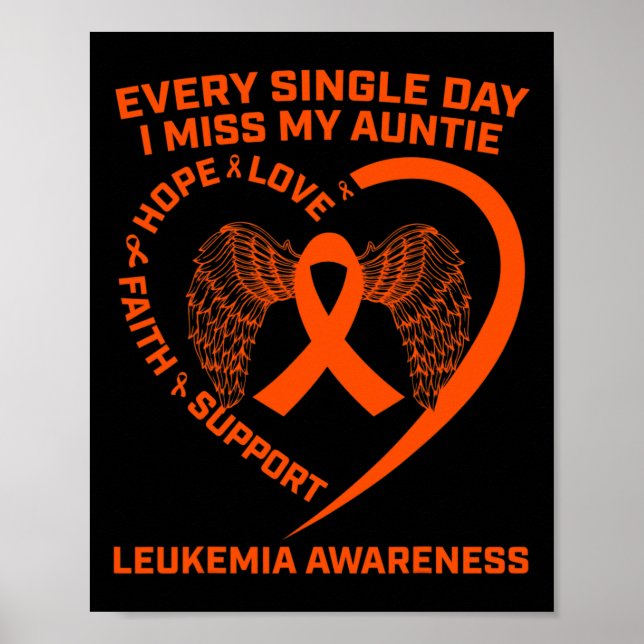 Orange Ribbon Heart Leukaemia Awareness In Memory  Poster (Front)