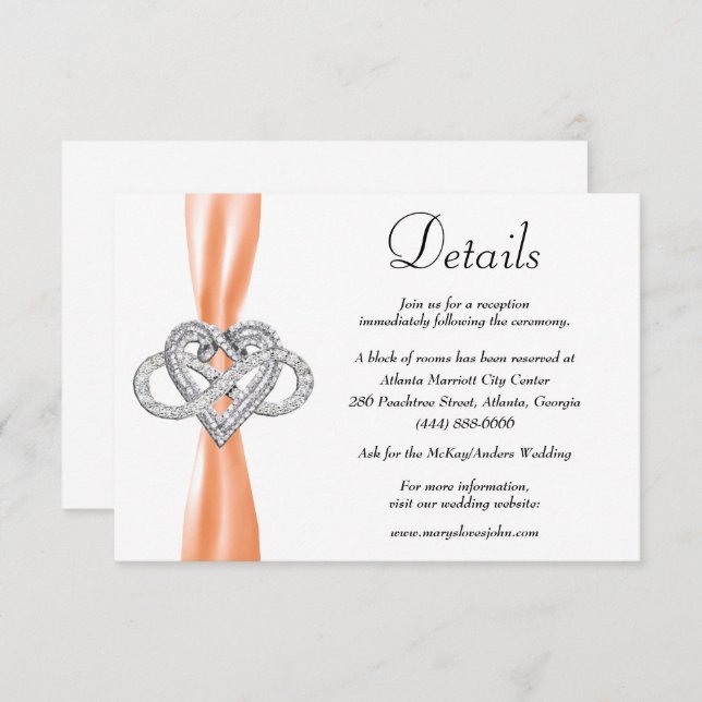 Orange Ribbon Infinity Heart Wedding Details Enclosure Card (Front/Back)