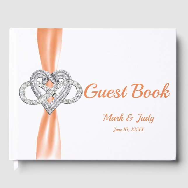 Orange Ribbon Infinity Heart Wedding Guestbook (Front)