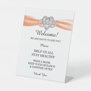 Orange Ribbon Infinity Heart Wedding Safety  Pedestal Sign