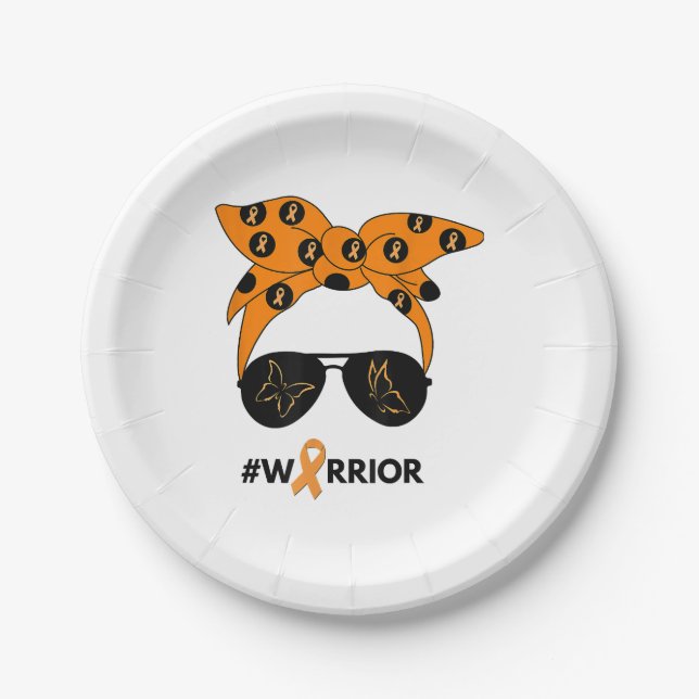 Orange Ribbon Kidney Cancer Warrior Bandanna Unbre Paper Plate (Front)