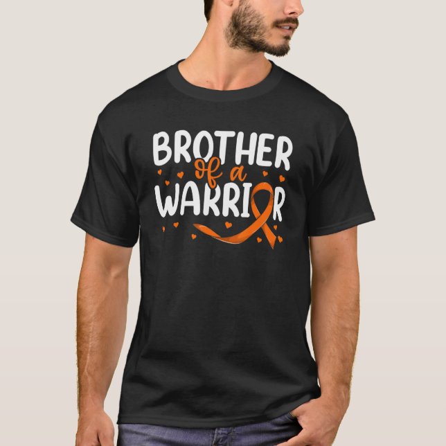 Orange Ribbon Leukaemia Sister  Brother Of A Warri T-Shirt (Front)
