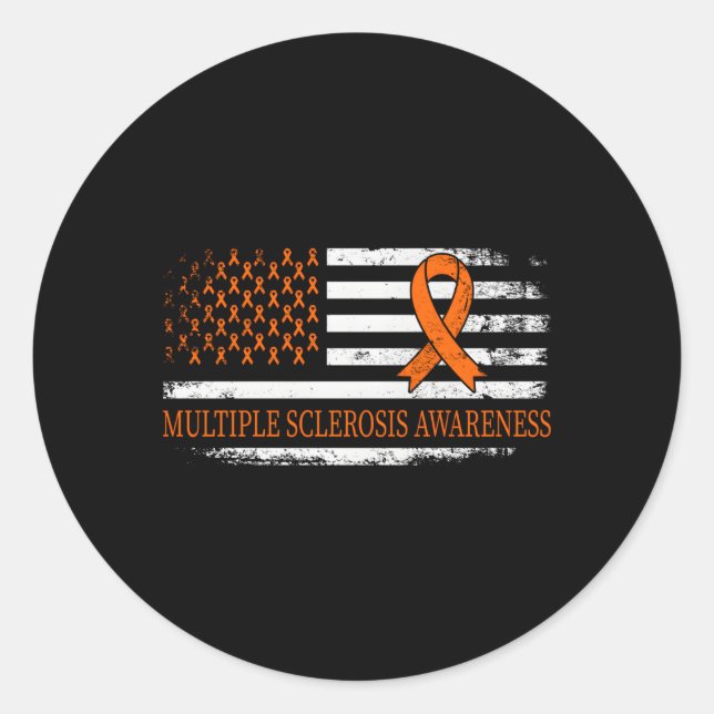 Orange Ribbon Ms Multible Sclerosis Awareness Classic Round Sticker (Front)
