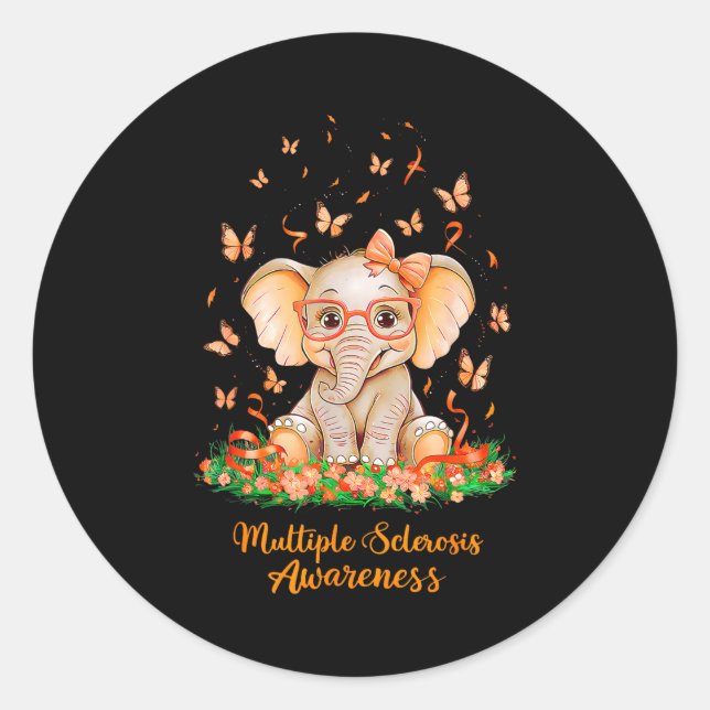 Orange Ribbon Multiple Sclerosis Awareness Cure El Classic Round Sticker (Front)